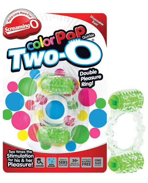 Color Pop Quickie TwoO Silicone Dual Vibrating Cock Ring Green Color Pop Male Sex Toys