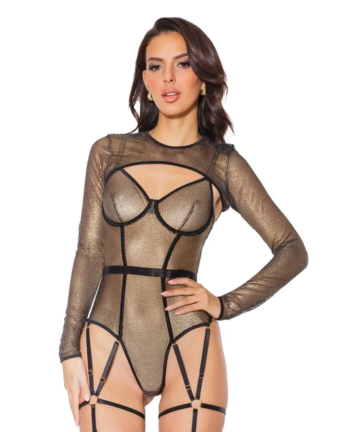 Coquette Vibrators Holiday Metallic Fishnet Shrug BlackGold OS