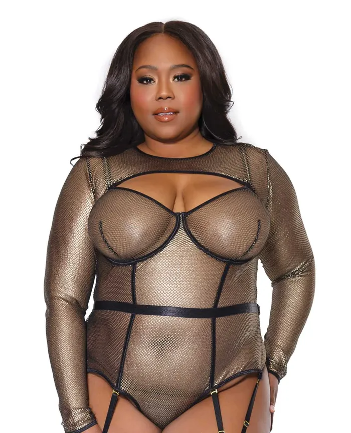 Coquette Vibrators Holiday Metallic Fishnet Shrug BlackGold OSXL