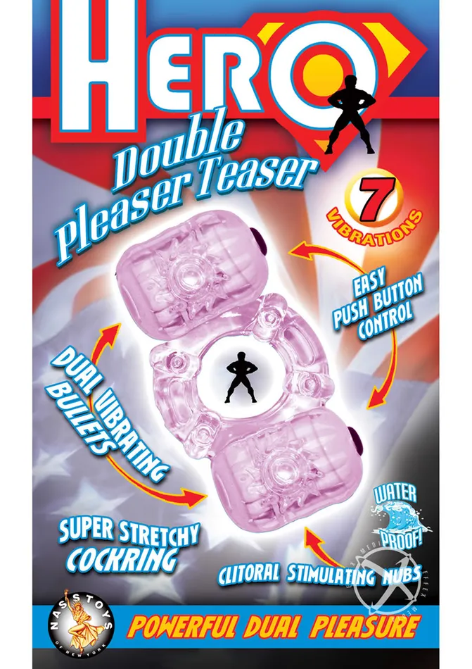 Couples Hero Hero Double Pleaser Teaser Vibrating Cock Ring Purple