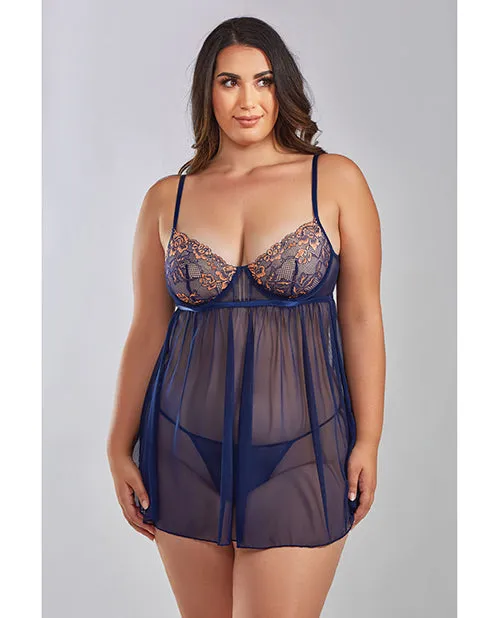 Couples Icollection Lingerie Jennie Cross Dyed Galloon Lace Mesh Babydoll Navy 2X Couples Icollection Lingerie Jennie Cross Dyed Galloon Lace Mesh Babydoll Navy 2X