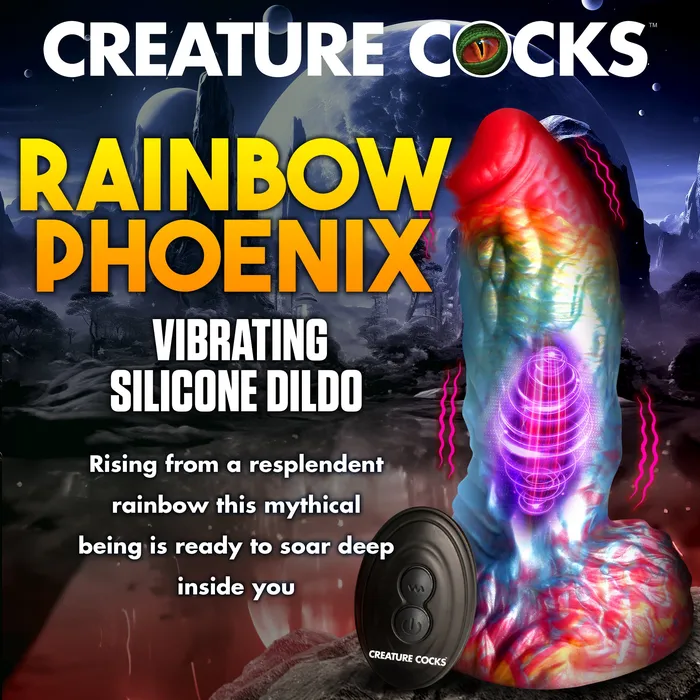 Creature Cocks Female Sex Toys Rainbow Phoenix Vibrating Silicone Dildo with Remote