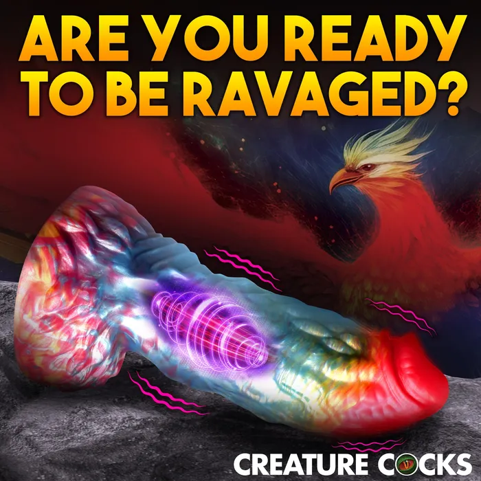 Creature Cocks Female Sex Toys Rainbow Phoenix Vibrating Silicone Dildo with Remote