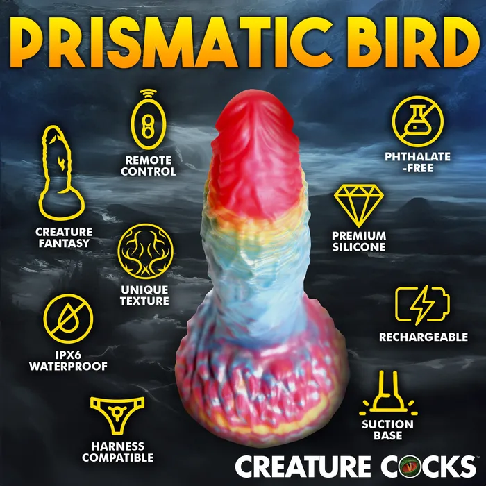 Creature Cocks Female Sex Toys Rainbow Phoenix Vibrating Silicone Dildo with Remote