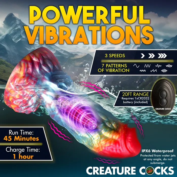 Creature Cocks Female Sex Toys Rainbow Phoenix Vibrating Silicone Dildo with Remote