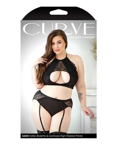Curve By Fantasy Lingerie Curve Sadie Lace Overlay Keyhole Halter Top Gartered Panty Black 1X2X Vibrators Curve By Fantasy Lingerie Curve Sadie Lace Overlay Keyhole Halter Top Gartered Panty Black 1X2X Vibrators