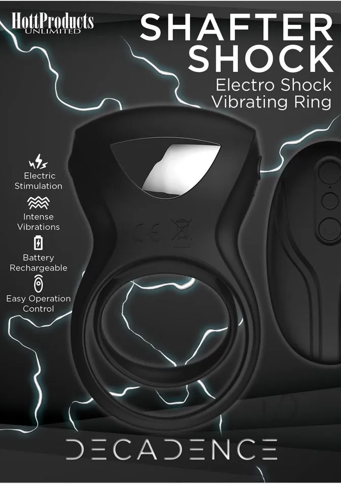 Decadence Shafter Shock Silicone Electro Shock Cock Ring with Remote Control Black Decadence Male Sex Toys Decadence Shafter Shock Silicone Electro Shock Cock Ring with Remote Control Black Decadence Male Sex Toys