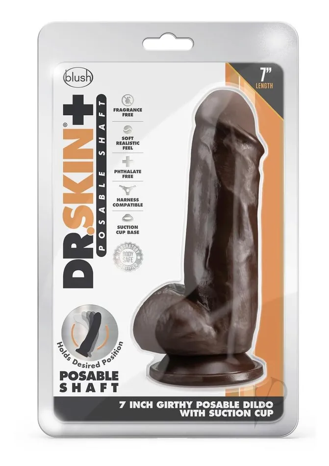 Dildos Dr Skin Dr Skin Plus Gold Collection Girthy Posable Dildo with Balls and Suction Cup 7in Chocolate Dildos Dr Skin Dr Skin Plus Gold Collection Girthy Posable Dildo with Balls and Suction Cup 7in Chocolate