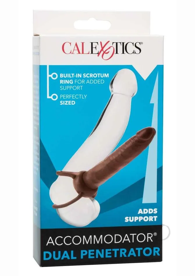 Dildos Extensions Accommodator Dual Penetrator Dildo Cock Ring Chocolate