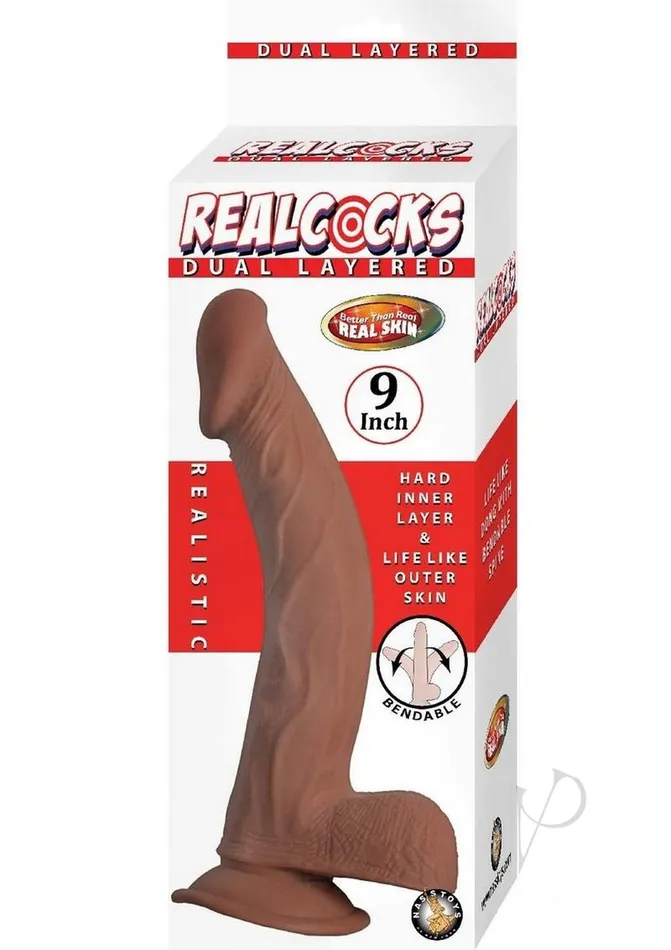 Dildos Realcocks Realcocks Dual Layered Bendable Dildo 9in Chocolate