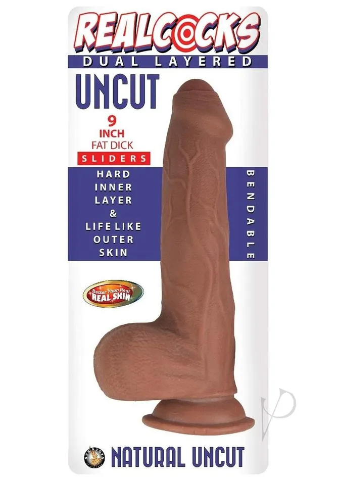 Dildos Realcocks Realcocks Dual Layered Uncut Slider Fat Dick Dildo 9in Caramel