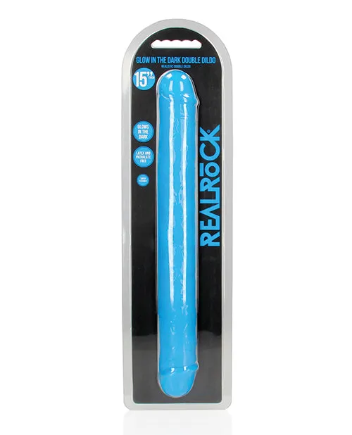 Dildos Realrock Shots RealRock 15 Double Dong Glow in the Dark Neon Blue