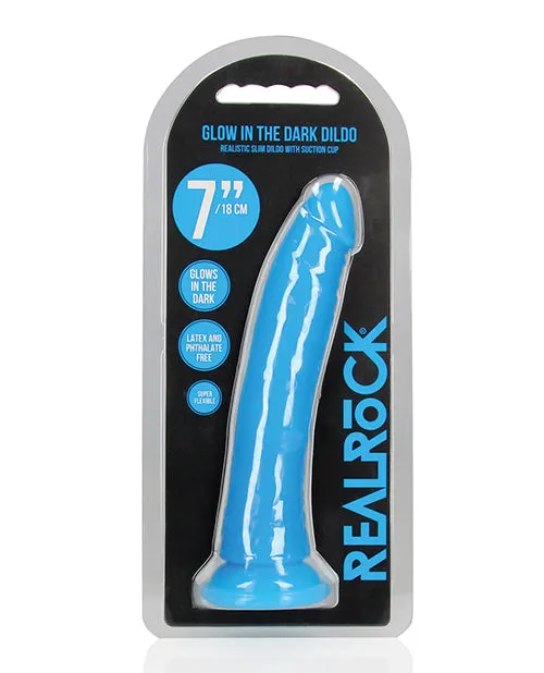Dildos Realrock Shots RealRock 7 Slim Dildo Glow in the Dark Neon Blue