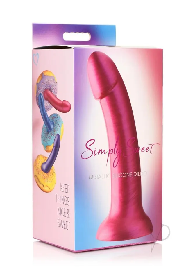 Dildos Simply Sweet Metallic Silicone Dildo 7in Pink Simply Sweet