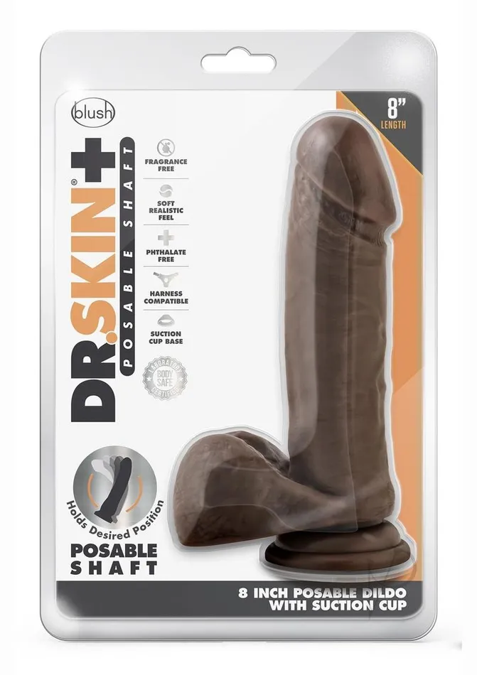 Dr Skin Female Sex Toys Dr Skin Plus Gold Collection Posable Dildo with Balls 8in Chocolate Dr Skin Female Sex Toys Dr Skin Plus Gold Collection Posable Dildo with Balls 8in Chocolate
