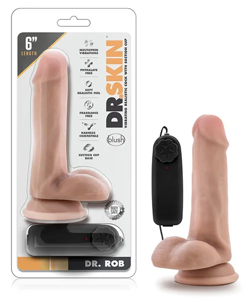 Dr Skin Female Sex Toys Dr Skin Silver Collection Dr Rob Vibrating Dildo with Wired Remote Control 6in Vanilla Dr Skin Female Sex Toys Dr Skin Silver Collection Dr Rob Vibrating Dildo with Wired Remote Control 6in Vanilla