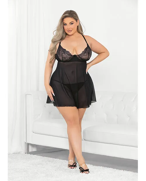 Escante Anal Raised Embroidery Lace Babydoll Black 2X