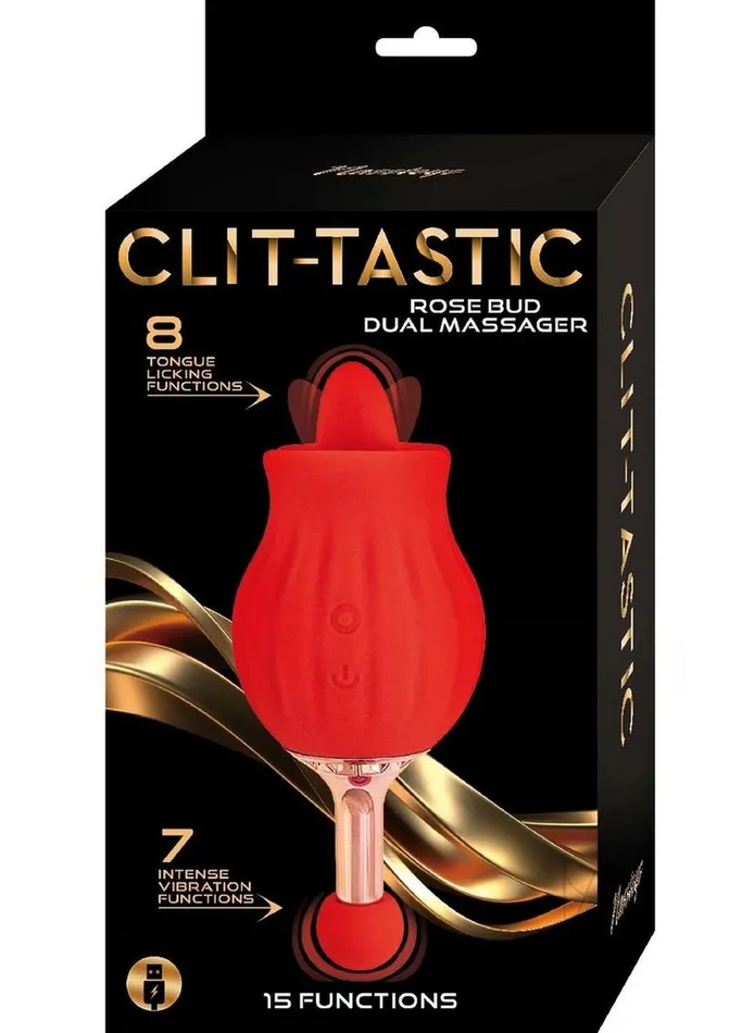 Female Sex Toys Clit Tastic ClitTastic Rose Bud Dual Massager Rechargeable Silicone with Clitoral Stimulator Red Female Sex Toys Clit Tastic ClitTastic Rose Bud Dual Massager Rechargeable Silicone with Clitoral Stimulator Red