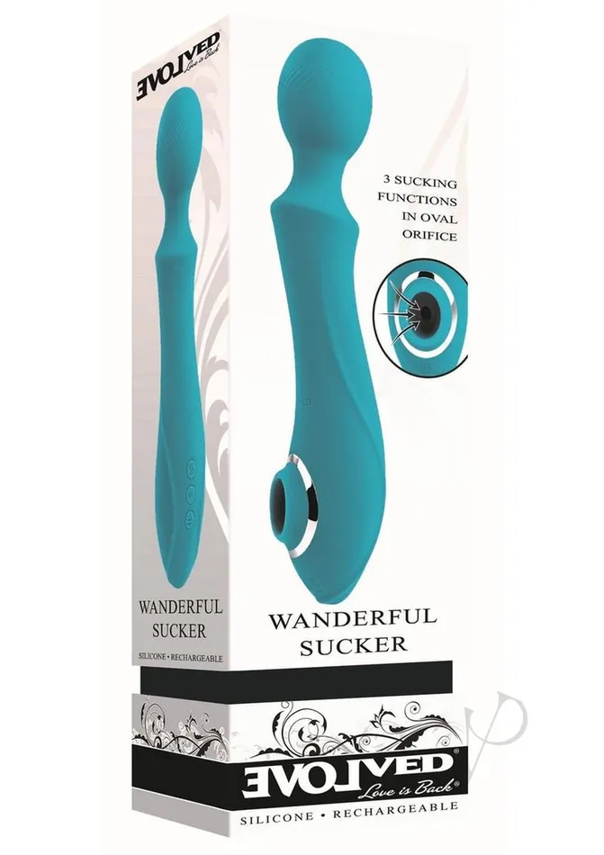 Female Sex Toys Evolved Wanderful Sucker Rechargeable Silicone Bodywand and Clitoral Stimulator Teal Female Sex Toys Evolved Wanderful Sucker Rechargeable Silicone Bodywand and Clitoral Stimulator Teal