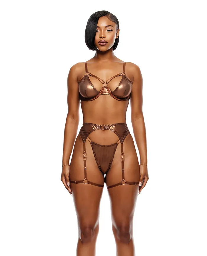 Female Sex Toys Forplay Liquid Metal Metallic Mesh Underwire Bra wGarter Belt GString 3 pc Set Metallic Copper LG Female Sex Toys Forplay Liquid Metal Metallic Mesh Underwire Bra wGarter Belt GString 3 pc Set Metallic Copper LG