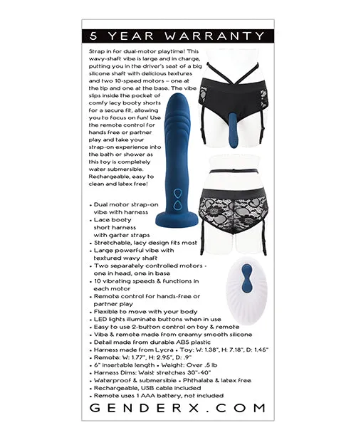 Female Sex Toys Gender X Snuggle Up Rechargeable Silicone Dual Vibrating StrapOn with Remote Control BlueBlack Gender X