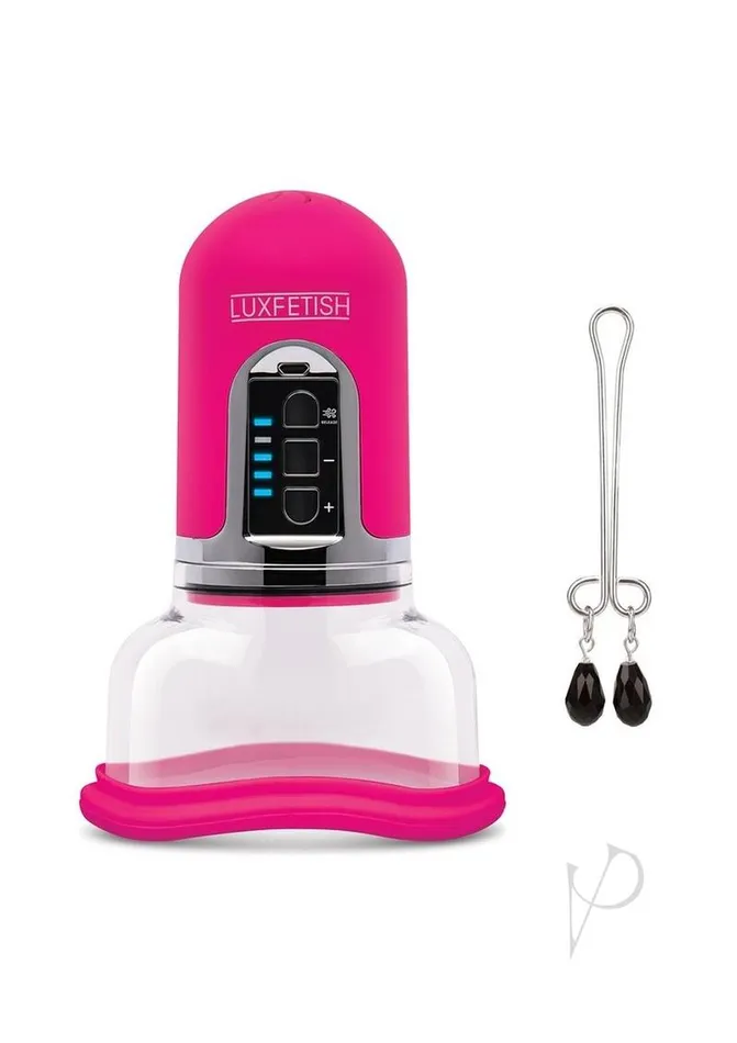 Female Sex Toys Lux Fetish Lux Fetish Rechargeable 4 Function Auto Pussy Pump with Clit Stimulator Pink