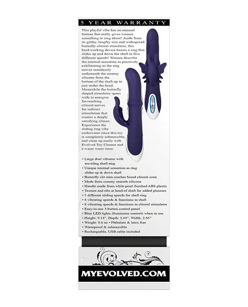 Female Sex Toys Put A Ring On It Rechargeable Silicone Vibrator with Sliding Shaft Ring Purple Evolved