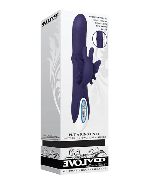 Female Sex Toys Put A Ring On It Rechargeable Silicone Vibrator with Sliding Shaft Ring Purple Evolved