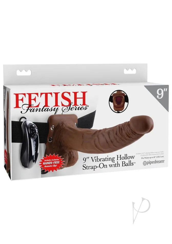 Fetish Fantasy Series Fetish Fantasy Series Vibrating Hollow StrapOn Dildo with Balls and Harness with Wired Remote Control 9in Chocolate Female Sex Toys Fetish Fantasy Series Fetish Fantasy Series Vibrating Hollow StrapOn Dildo with Balls and Harness with Wired Remote Control 9in Chocolate Female Sex Toys
