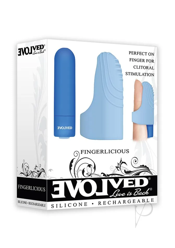 Fingerlicious Rechargeable Bullet with Silicone Finger Vibrator Blue Evolved Female Sex Toys Fingerlicious Rechargeable Bullet with Silicone Finger Vibrator Blue Evolved Female Sex Toys