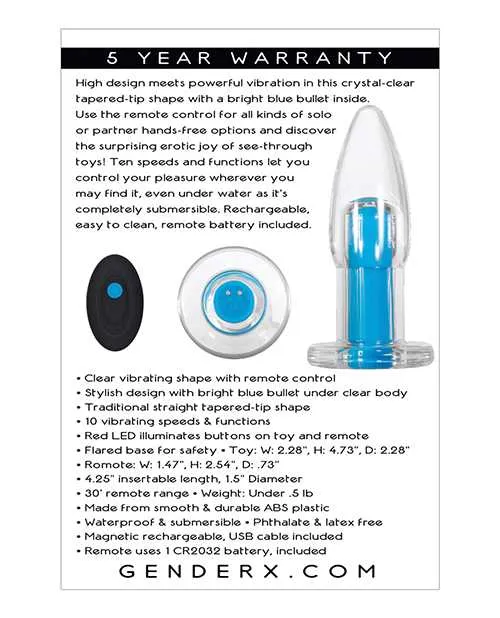Gender X Female Sex Toys Gender X Electric Blue Silicone Rechargeable Vibrator with Remote Control Clear Blue