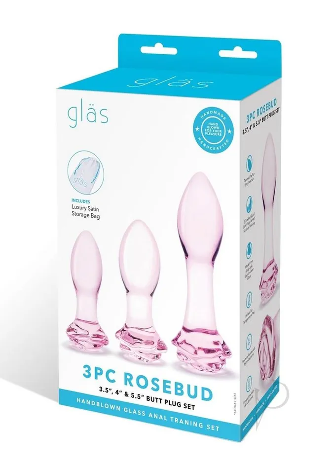 Glas Rosebud Butt Plug Set 3 Piece Pink Glas Anal