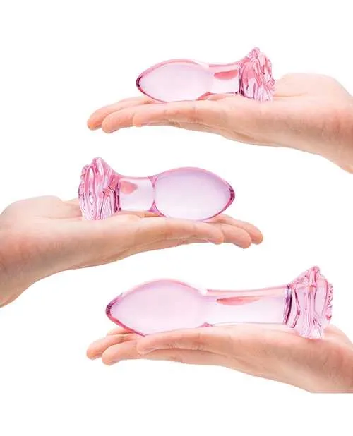 Glas Rosebud Butt Plug Set 3 Piece Pink Glas Anal Glas Rosebud Butt Plug Set 3 Piece Pink Glas Anal