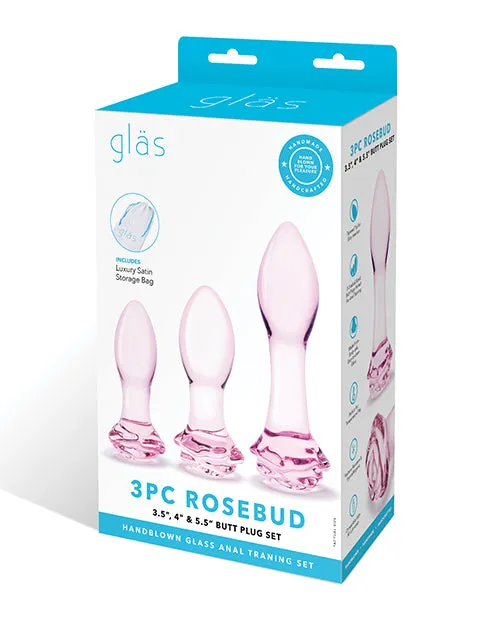 Glas Rosebud Butt Plug Set 3 Piece Pink Glas Anal Glas Rosebud Butt Plug Set 3 Piece Pink Glas Anal