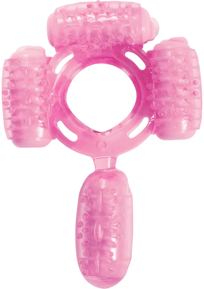 Hott Products Male Sex Toys Humm Dinger Super Quad Vibrating Cock Ring Magenta