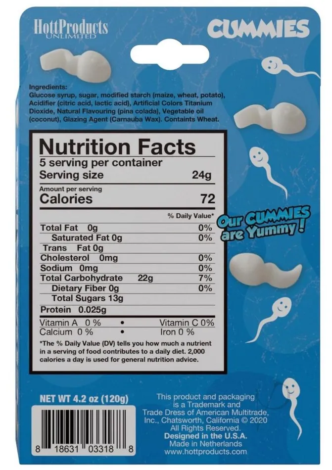 Hott Products Vibrators Cummies Sperm Shaped Gummies Pina Colada Flavored