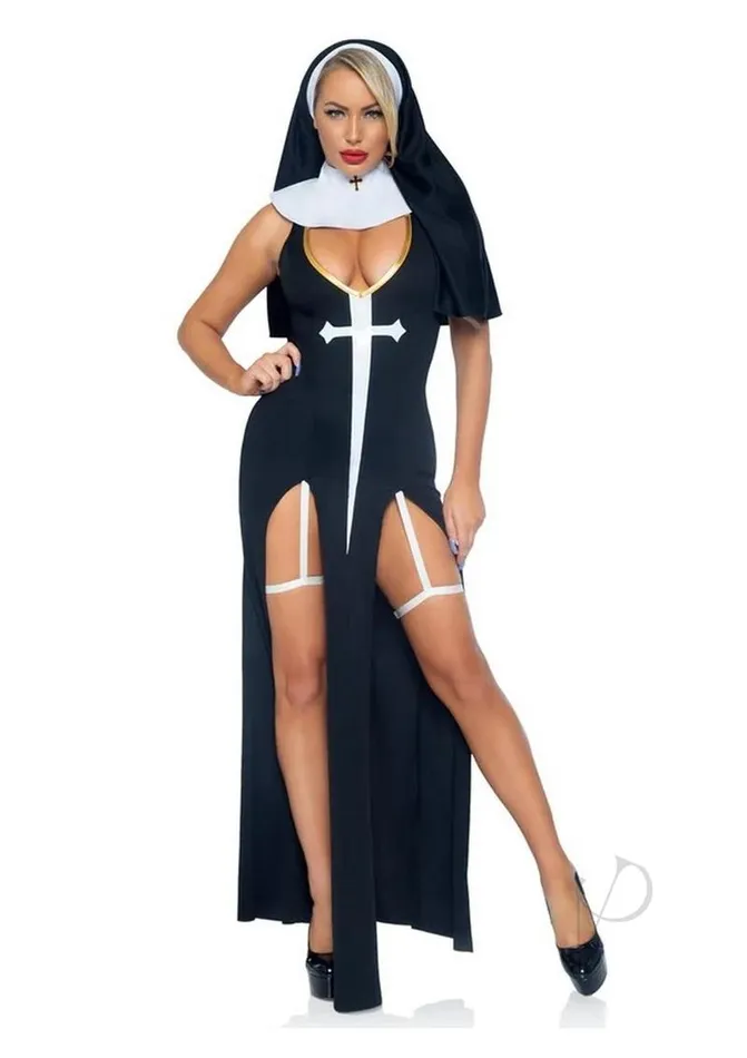 Leg Avenue Female Sex Toys Leg Avenue Sultry Sinner Dual Slit Garter Dress with Vinyl Cross Detail Vinyl Collar and Nun Habit 3 Piece Large BlackWhite Leg Avenue Female Sex Toys Leg Avenue Sultry Sinner Dual Slit Garter Dress with Vinyl Cross Detail Vinyl Collar and Nun Habit 3 Piece Large BlackWhite