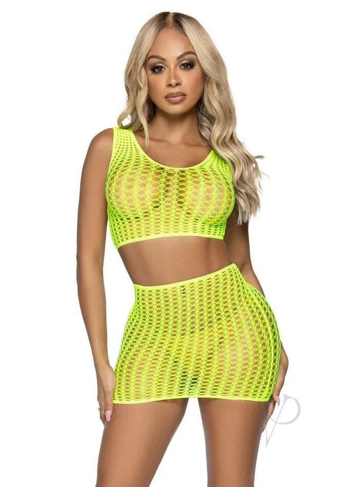 Leg Avenue Leg Avenue Crochet Net Tank Crop Top and Mini Skirt 2 pieces OS Neon Yellow Vibrators Leg Avenue Leg Avenue Crochet Net Tank Crop Top and Mini Skirt 2 pieces OS Neon Yellow Vibrators