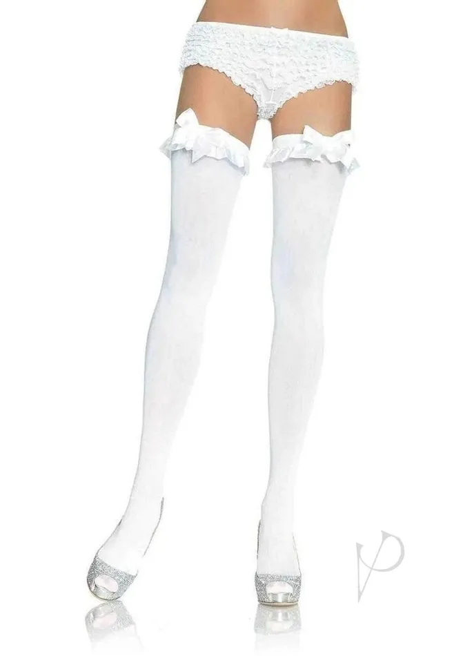 Leg Avenue Leg Avenue Nylon Over The Knee with Ruffle Bow OS White Female Sex Toys Leg Avenue Leg Avenue Nylon Over The Knee with Ruffle Bow OS White Female Sex Toys