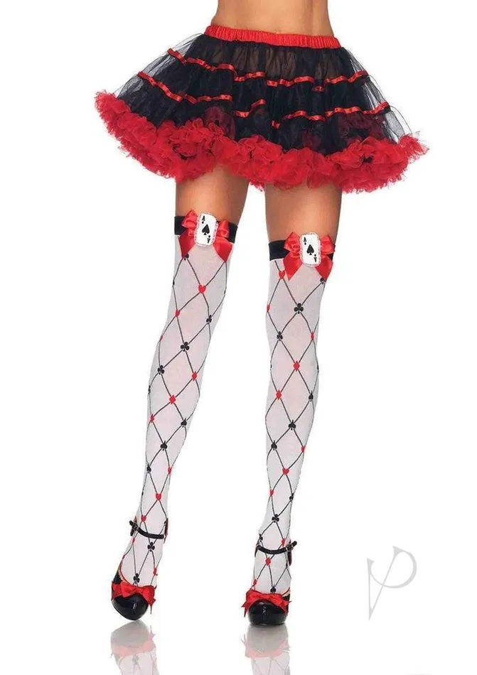 Leg Avenue Restraints Leg Avenue Woven Diamond Card Suit Thigh High with Bow and Card Charm OS WhiteRedBlack Leg Avenue Restraints Leg Avenue Woven Diamond Card Suit Thigh High with Bow and Card Charm OS WhiteRedBlack