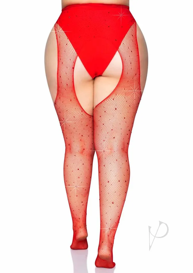 Leg Avenue Vibrators Leg Avenue Crystalized Fishnet Suspender Pantyhose 1X2X Red
