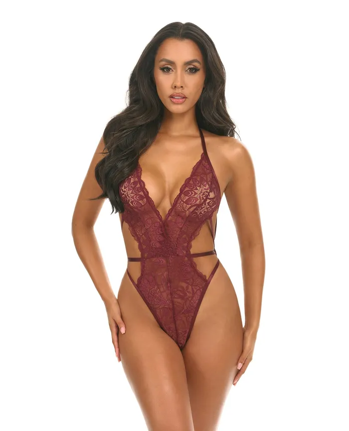 Lina Lace Halter Teddy Zinfandel LXL Oh La La Cheri Male Sex Toys