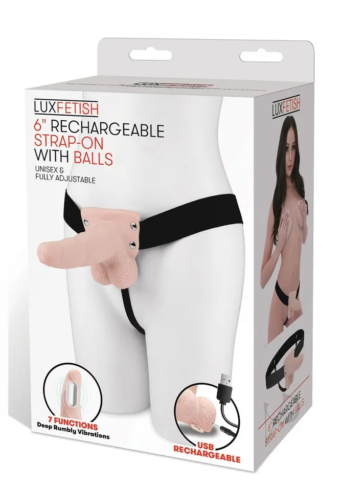 Lux Fetish Female Sex Toys Lux Fetish Rechargeable Strapon with Balls 6in Vanilla Lux Fetish Female Sex Toys Lux Fetish Rechargeable Strapon with Balls 6in Vanilla