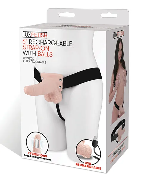 Lux Fetish Female Sex Toys Lux Fetish Rechargeable Strapon with Balls 6in Vanilla Lux Fetish Female Sex Toys Lux Fetish Rechargeable Strapon with Balls 6in Vanilla