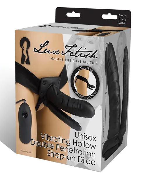 Lux Fetish Female Sex Toys Lux Fetish Unisex Vibrating Hollow Double Penetration StrapOn Dildo with Wired Remote Control 9in Black Lux Fetish Female Sex Toys Lux Fetish Unisex Vibrating Hollow Double Penetration StrapOn Dildo with Wired Remote Control 9in Black