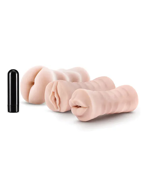M For Men M for Men Soft and Wet SelfLubricating Vibrating Masturbator Kit Set Of 3 Vanilla Male Sex Toys