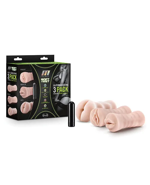 M For Men M for Men Soft and Wet SelfLubricating Vibrating Masturbator Kit Set Of 3 Vanilla Male Sex Toys