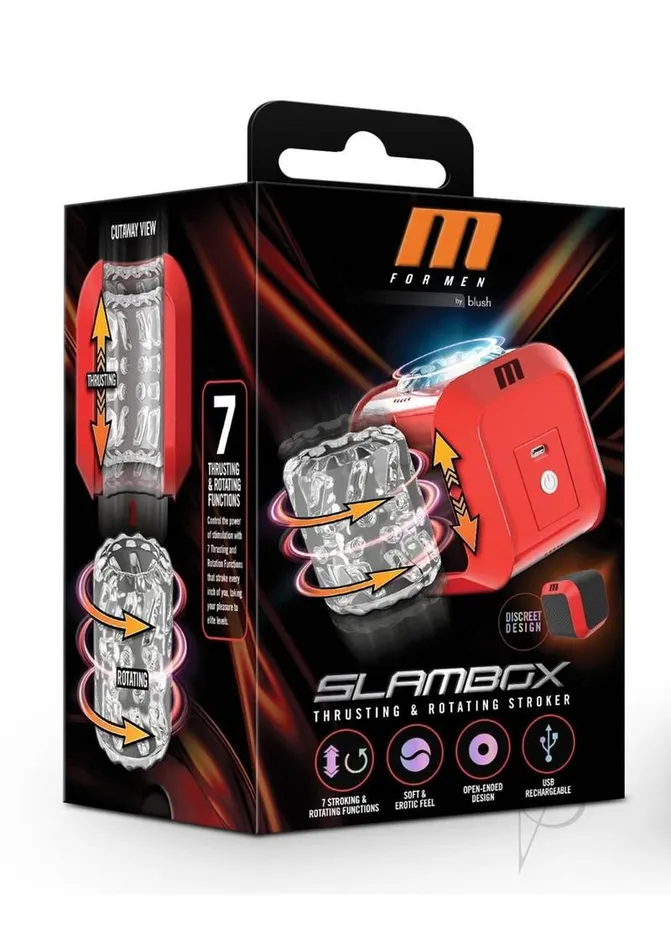 M For Men Male Sex Toys M for Men SlamBox Rechargeable Masturbator Red