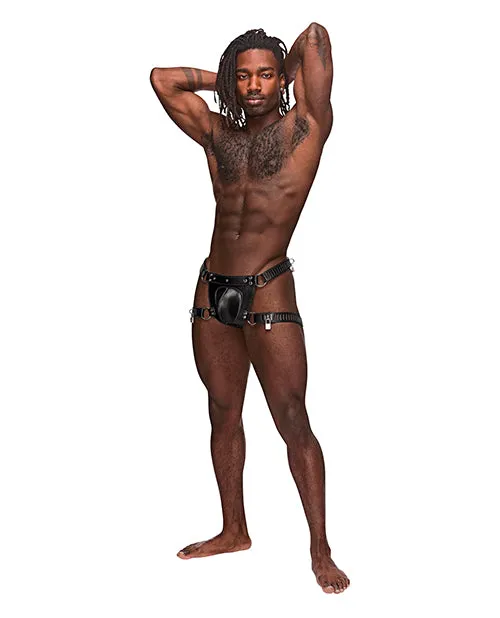 Male Power Anal Leather Scorpio Adjustable Waist Leg Band Thong Black OS