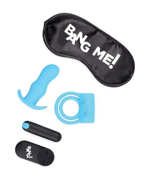 Male Sex Toys Bang Bang Duo Blast Plug and Cock Ring Kit set of 4 Blue